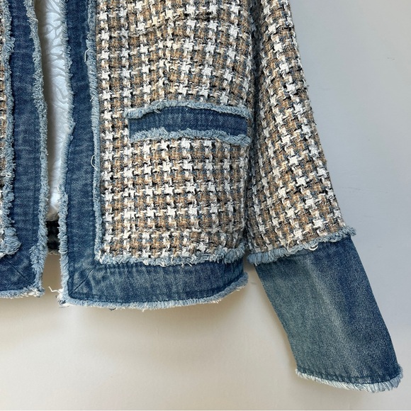 Nanette Lepore Frayed Tweed Denim Trim Jacket Blazer - Picture 4 of 16